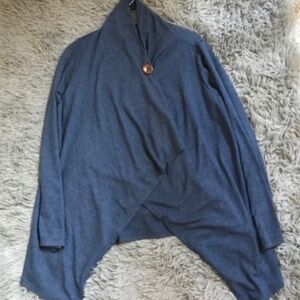 Bobeau Blue Wrap/Cape With One Button Closure Oversized Soft Cozy Long Sleeves